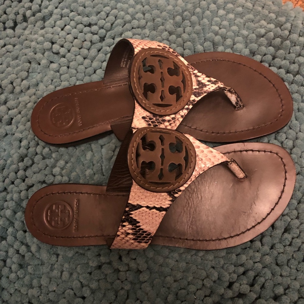 Tory Burch Genuine Leather Snake Skin Miller Sandals